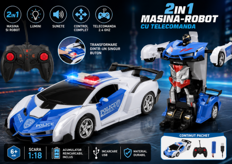Masinuta robot cu telecomanda Bebelul politie 2in1 cu lumini si sunete 3 ani+ [1]