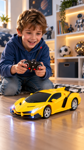 Masinuta Robot Transformer 2 in 1 cu LED si Telecomanda, Scara 1:18, Galbena, 6 ani+ [5]