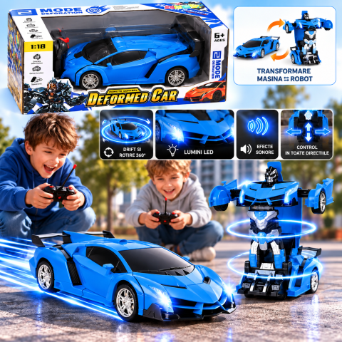 Mașină Transformer cu Telecomandă 2 în 1 – Se Transformă în Robot, Lumini și Sunete [1]