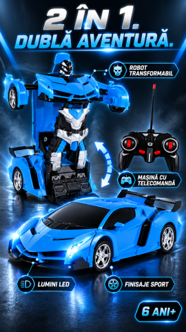 Mașină Transformer cu Telecomandă 2 în 1 – Se Transformă în Robot, Lumini și Sunete [4]