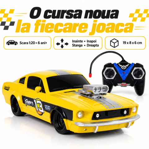 Jucarii cu telecomanda (RC) - masinuta-rc-sport-galbena-clasic-model-13-1-20-telecomanda-Bebelul