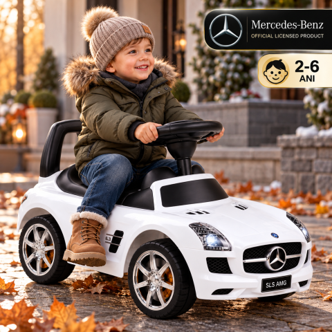 Mercedes-Benz SLS AMG Ride-On Alb, cu Licenta Oficiala, Volan cu Sunete si Depozitare, 2-6 Ani [7]