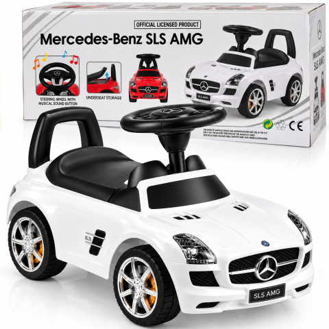 Ride-on - Mercedes-Benz SLS AMG Ride-On Alb, cu Licenta Oficiala, Volan cu Sunete si Depozitare, 2-6 Ani