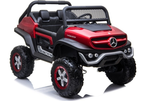 Vehicule electrice copii - Mașinuță Electrică Mercedes Unimog 4x4, Roșu, 12V e-Leather, Roți EVA