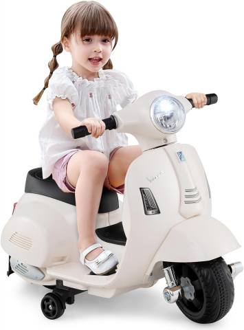 Vehicule electrice copii - Motocicleta electrica pentru copii, Mini Vespa GTS300, baterie 4mAh, ALB
