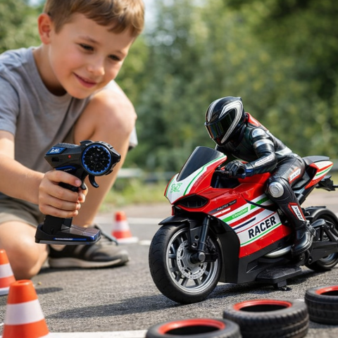 Motociclete R/C - Motocicleta Sport cu Telecomanda 2.4G Racer Raza 35 m Rosie 1:10