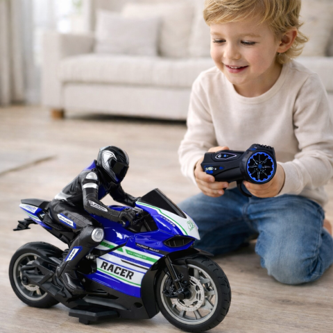 Motociclete R/C - Motocicleta Sport cu Telecomanda 2.4G Racer Raza 35 m Albastra 1:10