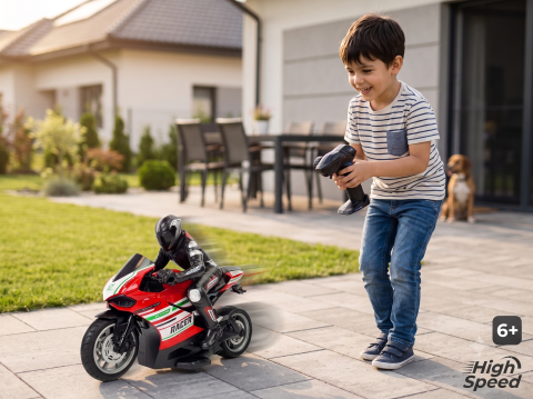 Motocicleta cu telecomanda R/C 2.4GHz, Scara 1:10, Acumulator 4.8V 700mAh, Raza 35 m, Rosie, 6+ ani [1]