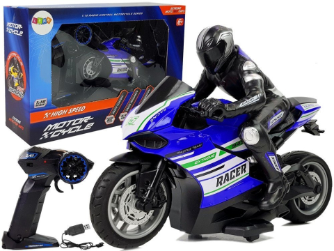 Motocicleta Sport cu Telecomanda 2.4G Racer Raza 35 m Albastra 1:10 [1]