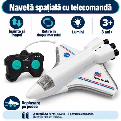 Jucarii cu telecomanda (RC) - Navetă spațială albă cu telecomandă și lumini, deplasare pe sol, 3 ani+