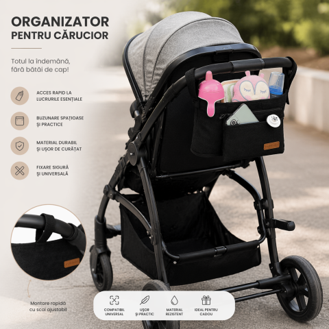 Organizator carucior bebe MollsBaby negru compartimentat multifunctional [1]