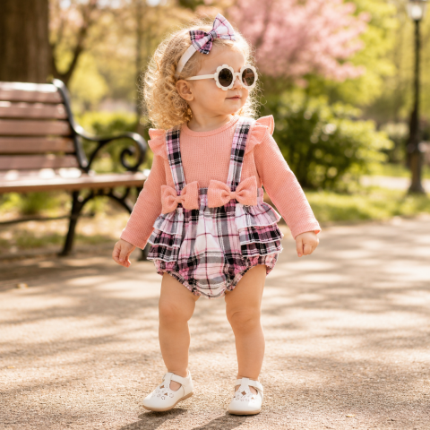 Costumase fetite - Pantalonasi bufanti cu bluzita ROZ somon
