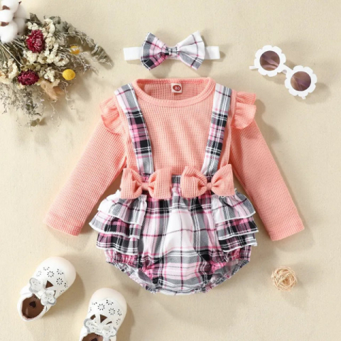 Costumase fetite - Pantalonasi bufanti cu bluzita ROZ somon