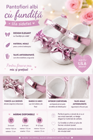 Pantofiori albi cu fundita lila sidefat [0]
