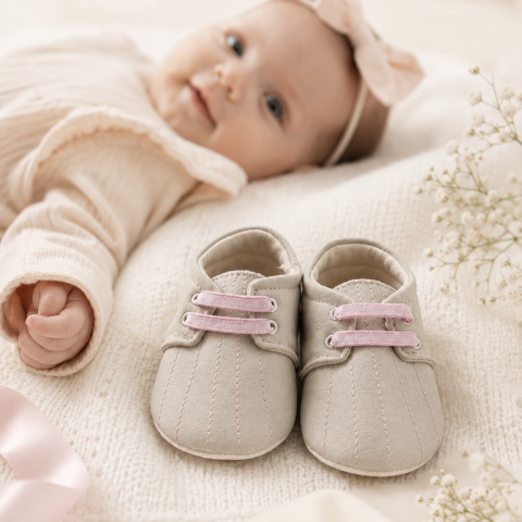 Pantofiori brodati fetite bej roz [3]