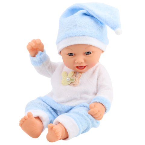 Papusa bebelus 24 cm, cu pijama albastra si caciulita cu pompon, 3 ani+ [3]