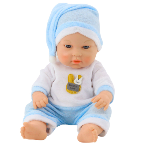 Papusa bebelus in pijama albastra cu caciulita, brate si picioare mobile, 30 cm [1]