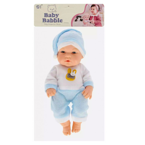 Papusa bebelus in pijama albastra cu caciulita, brate si picioare mobile, 30 cm [3]