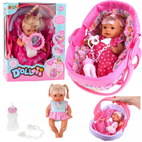 Papusi - Papusa bebelus in portbebe cu biberon suzeta vorbeste gangureste face pipi