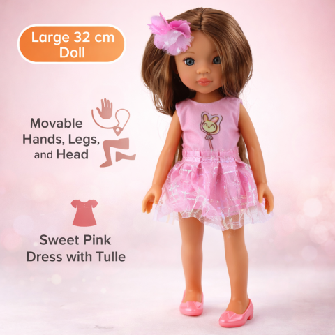 Papusi - papusa-rochie-roz-par-lung-pieptan-38cm-Bebelul