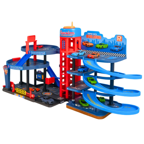Parcare cu masini, pista 4 niveluri, 8 vehicule metalice, stickere [4]