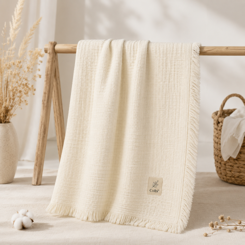 Paturici - Patura muselina copii Colbi bumbac crem 110x110 cm 0-12 luni