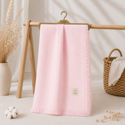 Paturici - Patura muselina copii Colbi bumbac roz 110x110 cm 0-12 luni