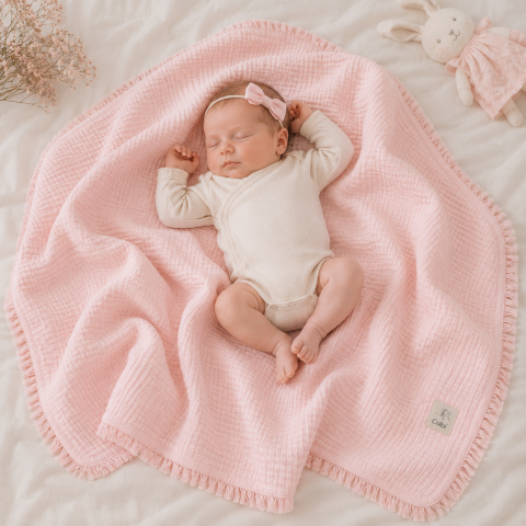 Patura muselina copii Colbi bumbac roz 110x110 cm 0-12 luni [1]