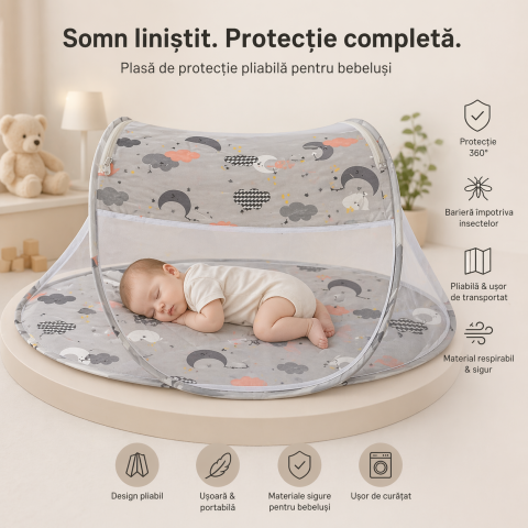 Camera Bebelusului - Patut pliabil cu plasa protectie tantari pentru bebelusi, portabil