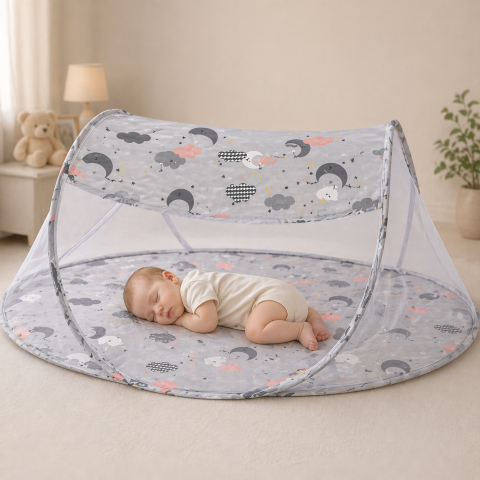 Patut pliabil cu plasa protectie tantari pentru bebelusi, portabil [1]