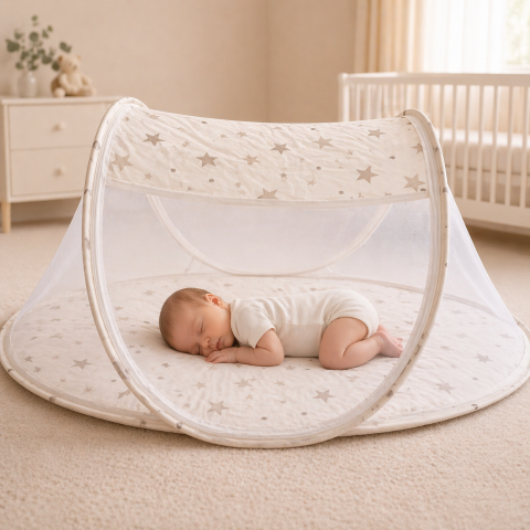 Patuturi - Patut pliabil cu plasa protectie tantari pentru bebelusi, portabil - Bej