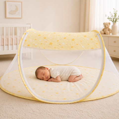 Patuturi - Patut pliabil cu plasa protectie tantari pentru bebelusi, portabil - Galben