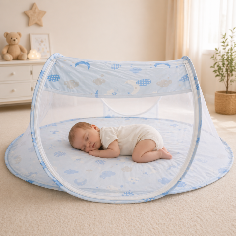 Patuturi - Patut pliabil cu plasa protectie tantari pentru bebelusi, portabil - Albastru