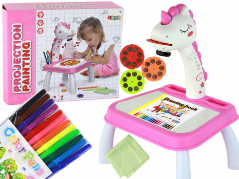 Creative - masa-proiector-unicorn-roz-tabla-carioci-3ani-Bebelul
