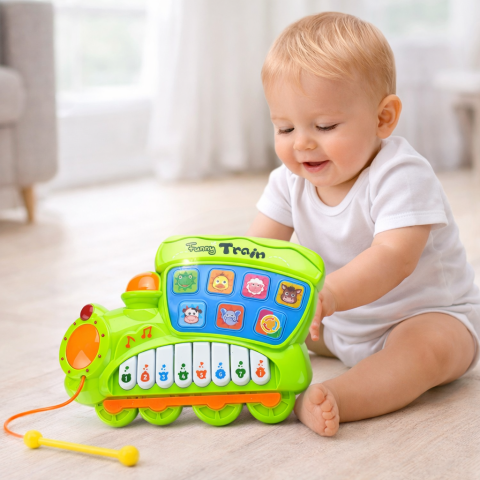 Interactive, educative si muzicale - Pian educativ electric pentru copii locomotiva verde