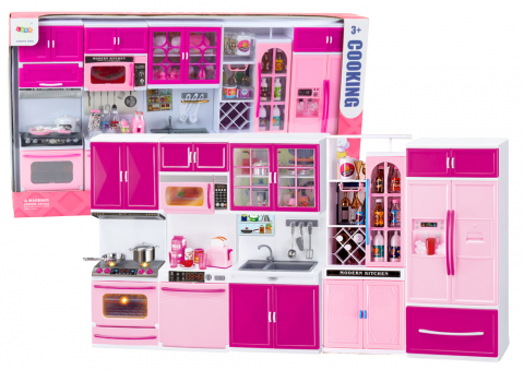 Jucarii Copii - bucatarie-roz-papusi-frigider-cuptor-accesorii-Bebelul
