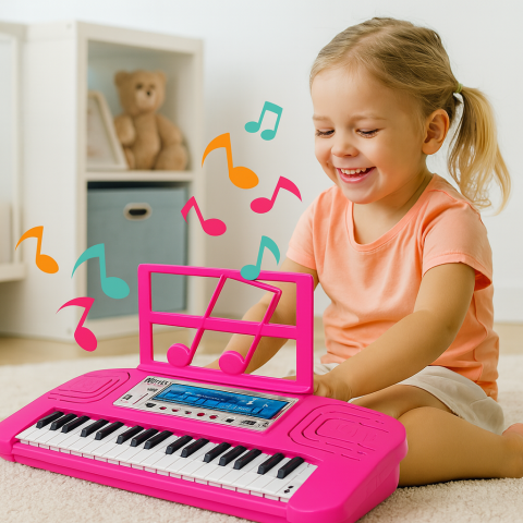 Jucarii Copii - pian-electric-roz-copii-36-melodii-stativ-Bebelul