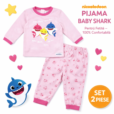 Imbracaminte, incaltaminte - Pijama fetite Baby Shark cu licenta