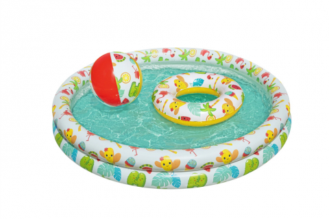 Piscina 3 in 1 cu minge si inel gonflabil 122 x 20 cm Bestway 51124 [1]