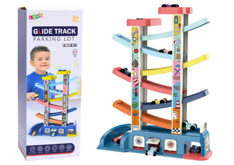 Jucarii - Pista tip tobogan pentru masinute colorate, 6 masinute