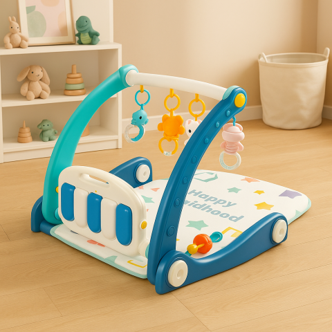Camera Bebelusului - Premergător 2 în 1 cu covoraș muzical Albastru