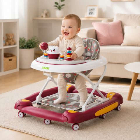 Premergator bebe 4 in 1 visiniu cu functie balansoar, roti silicon si panou interactiv [1]