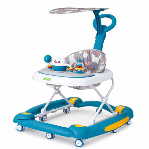 Premergatoare - Premergator bebe 4 in 1 albastru cu functie balansoar, roti silicon si panou interactiv