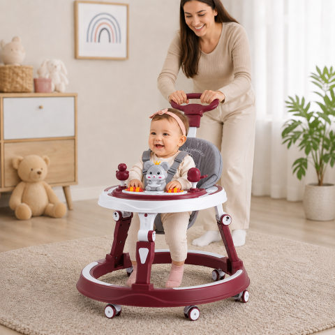 Premergatoare - Premergator reglabil pe inaltime B9 visiniu cu lumini, sunete si maner parental