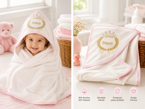 Prosoape - Prosop cu gluga pentru bebelusi, RUKEN BEBE, roz, 1-12 luni, 75x75 cm