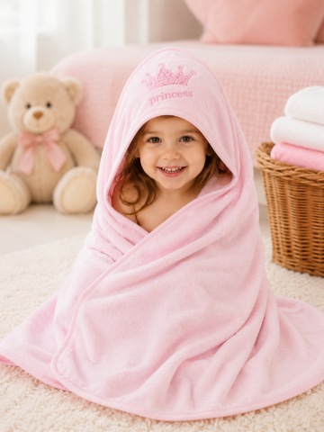 Prosop cu gluga pentru fetite Princess, broderie coroana, GULUNCE BABY, 1-2 ani, 75x75 cm [2]
