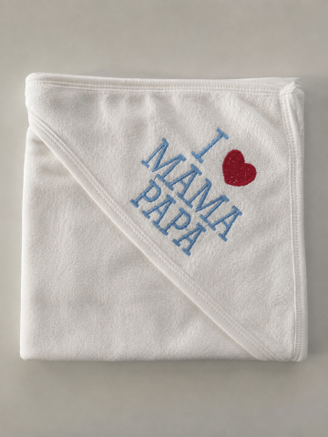 Prosop I LOVE MAMA PAPA cu gluga baieti Gulunce albastru 3-12 luni [1]