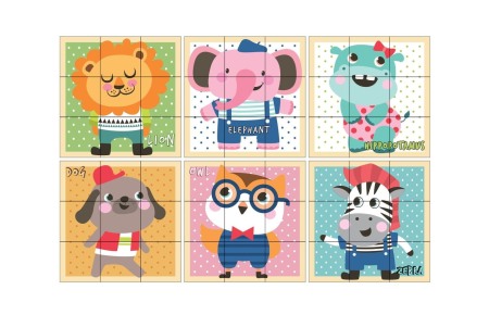 Puzzle din cuburi de lemn Akuku (6 IMAGINI DIFERITE) [0]
