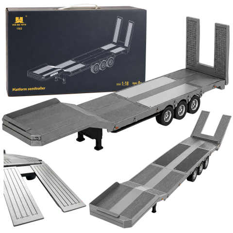 Jucarii cu telecomanda (RC) - Remorca cu platforma joasa pentru Scania 770S Huina Gri 1:18, 8 ani+