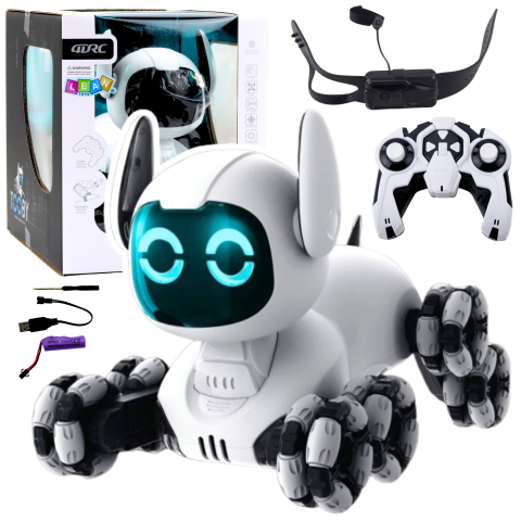 Jucarii cu telecomanda (RC) - Robot cu telecomanda Caine TOOBY 4WD 360 grade Alb Negru, 8 ani+